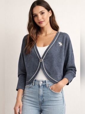 Abercrombie & Fitch Cropped Button Front Cardigan Top Blue Size Small